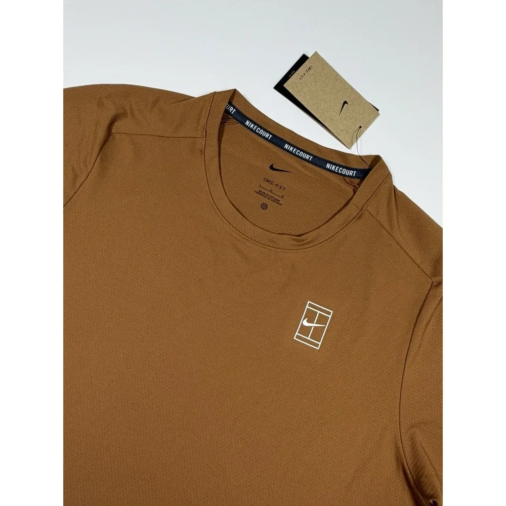 Nike Court Dri-Fit Advantage Tennis Shirt Size L FZ6910-281 Brown Heritage